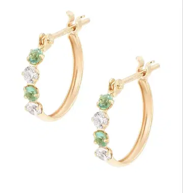 TSUTSUMI 골드 후프 귀걸이 에메랄드