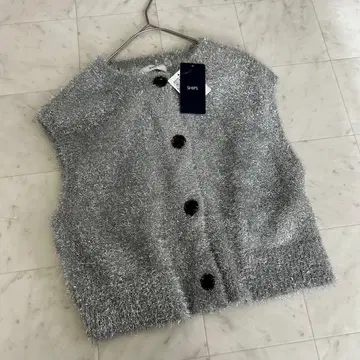 [택 포함] SHIPS 쉽스 글리터 실버라메 니트 베스트