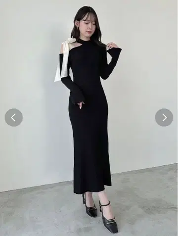 dazzlin 원숄더 리본 내로우 니트 원피스