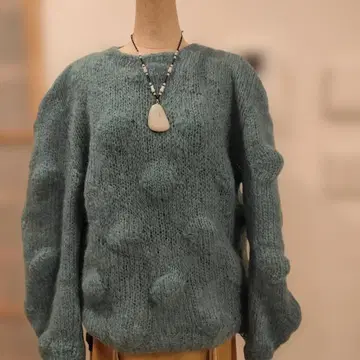 손뜨개질 포코포코 짜임 스웨터 파랑