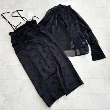 [택 포함] 포멀 서스펜더 스커트 블라우스 셋업 블랙