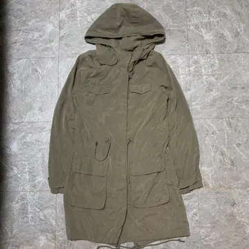 L 사이즈 후드 부착 올리브 그린 모즈 코트