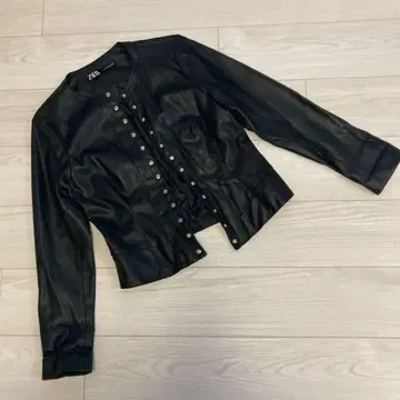 ZARA 블랙 노카라 가죽 자켓 XS