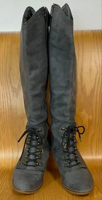 ANNA SUI 롱 부츠 천연 가죽 레이스업 4 1/2 지퍼 수리 있음