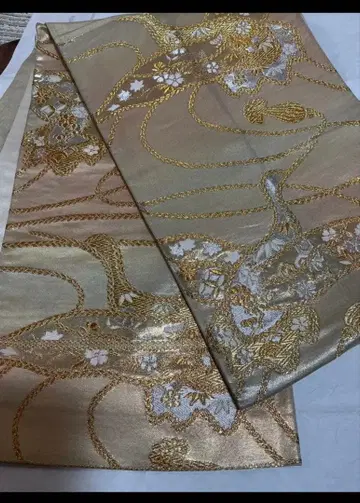 색이 선명한 금실 은실 학 무늬! 순수 실크 후쿠로 오비!