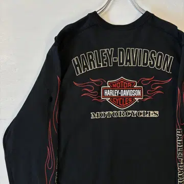 할리데이비슨 롱 T셔츠 자수 로고 L 사이즈 블랙 구제 의류