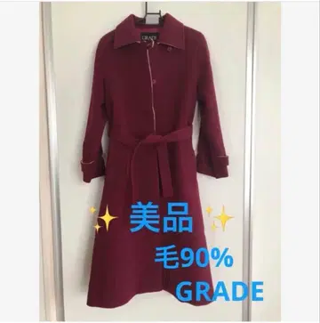 새상품급 GRADE 롱 코트 모 90% 와인 레드 계열 크림슨 컬러