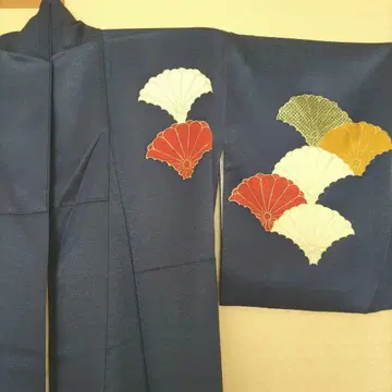 순수 실크 네이비 부채 단일 문양 목과 문양 기장 152cm