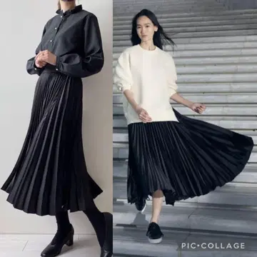 유니클로 theory XXL 빅 사이즈 허리밴딩 플리츠 랩스커트 블랙