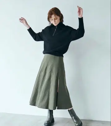 MECRE 에코 스웨이드 패널 지퍼 스커트
