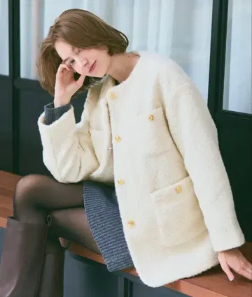 coca 푸들 금장 버튼 노카라 코트 여성용