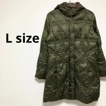 여성용 퀼팅 자켓 롱 기장 후드 카키 캐주얼