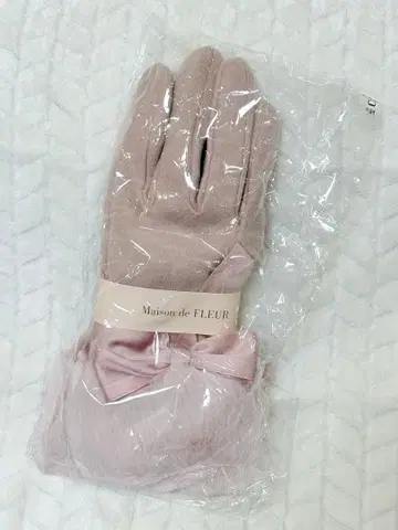 Maison de FLEUR 장갑 핑크 퍼 리본 그로브 방한