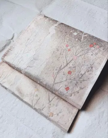 순수 실크 후쿠로 오비 육통 무늬 자작나무 숲 루미나리에