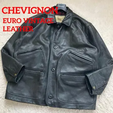 고급 80s Chevignon 빈티지 가죽 자켓 두꺼움 L 블랙