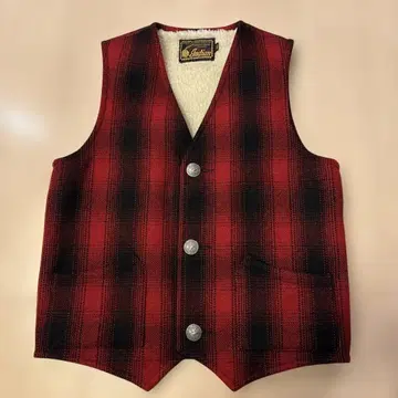 미사용 일본제 동양 인디언 체크 베스트 40 빨간색 x 블랙 이너 보아