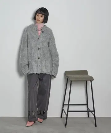 THE YOn 2WAY 모헤어 라이크 믹스 샤기 니트 가디건