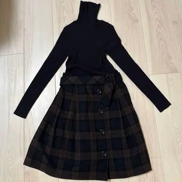 블루 레이블 BLUE LABEL 니트 원피스 체크 배색 36