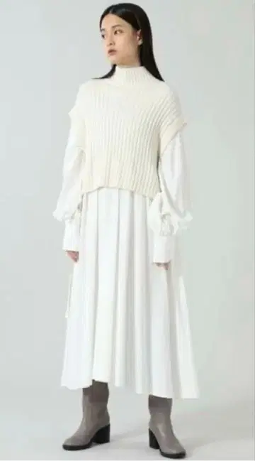 ROSE BAD 니트 부착 원피스 프리 사이즈