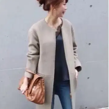 새상품급 노블 34 노카라 코트 롱 코트 지퍼식