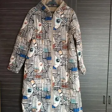 기하학 패턴 충전솜 롱 코트