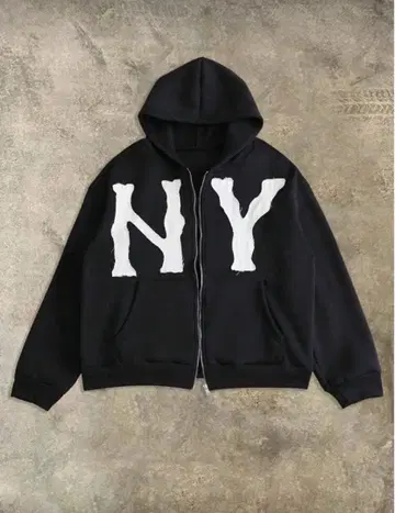 미사용 새상품 블랙 NY 로고 집업 후드티