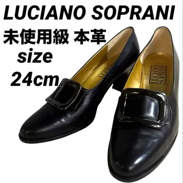 미사용급 루치아노 소프라니 스퀘어토 버클 펌프스 천연 가죽 24cm