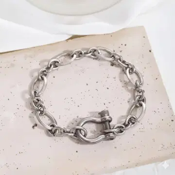 말발굽 매듭 실버 체인 팔찌 스테인리스 소재 17cm