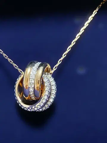 미사용 스와로브스키 골드 실버 더블 링 목걸이