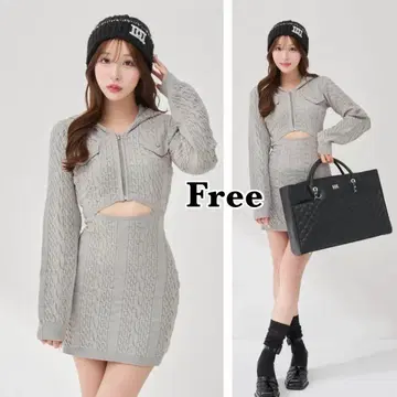 Darich 오픈 케이블 니트 미니 원피스 (GRY Free)