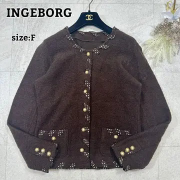 [ INGEBORG ] 노카라 자켓 도트 레이스업 골드 버튼