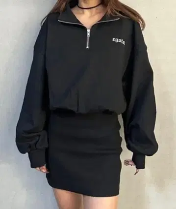 EGOIST 블랙 집업 긴팔 원피스