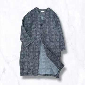 노카라 코트 롱 코트 트위드 모노톤 클래식 M