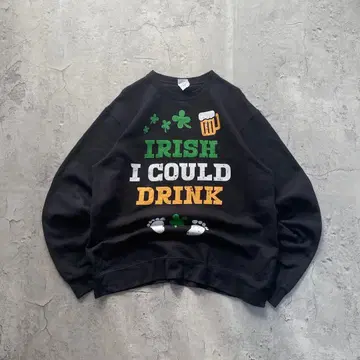 USA 구제 의류 드링크 맥주 프린트 맨투맨 트레이닝복 블랙 L