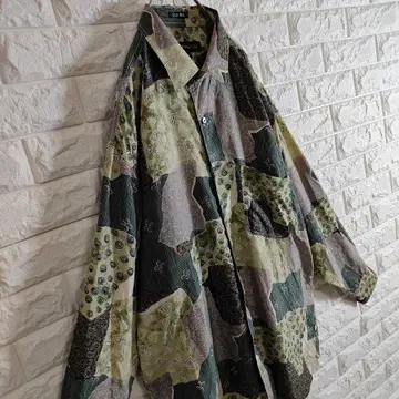 실크 긴팔 셔츠 올 패턴 페이즐리 무늬 등 크레이지 패턴 그린 L