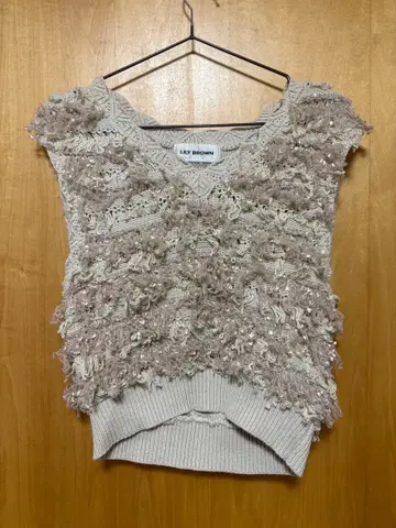 Lilly brown 프린지 크롭 니트 베스트