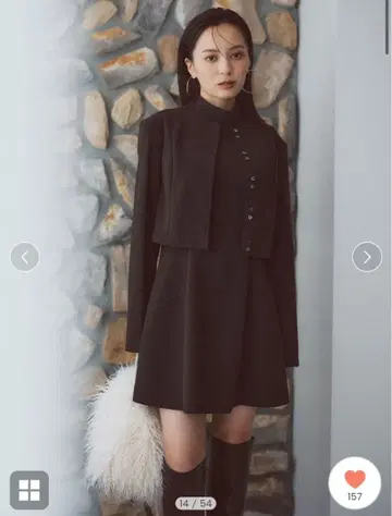 anuans 컷 조젯 미니 원피스 & 숏 가디건 2세트