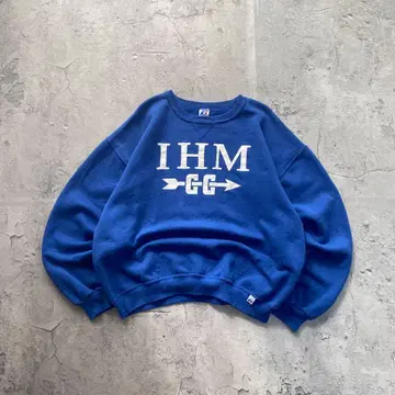 00s 러셀 애슬레틱 USA 구제 의류 프린트 맨투맨 L 사이즈 파란색