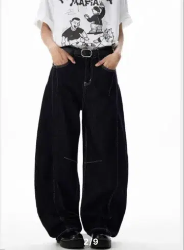 스티치 벌룬 인디고 데님