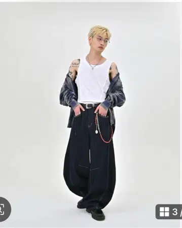 스티치 벌룬 인디고 데님 L 사이즈