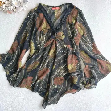 네오 모리걸 코켓 페어리 그런지 변형 시어 블라우스 꽃무늬 레이스