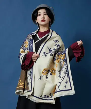 와모노야 카야 꽃 자수 스톨 오렌지 미사용 새상품