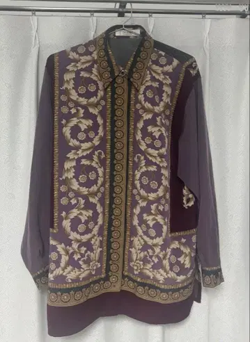 빈티지 레트로 바로크 패턴 셔츠 퍼플 올 패턴 오버 사이즈 구제 의류