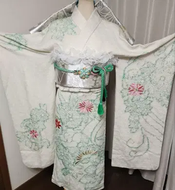 성인식 순수 실크 후리소데 후지무스메 키누타야 총 조임 럭셔리 고급