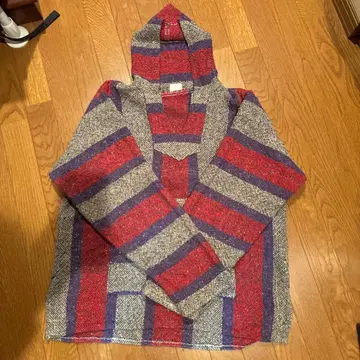 빨강 보라 스트라이프 후드 부착 후드티 XL 멕시칸 파카