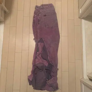 보라색 데미지 데님 팬츠