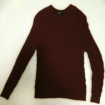 Theory 버건디 케이블 니트 스웨터 여성용 L 크림슨 컬러