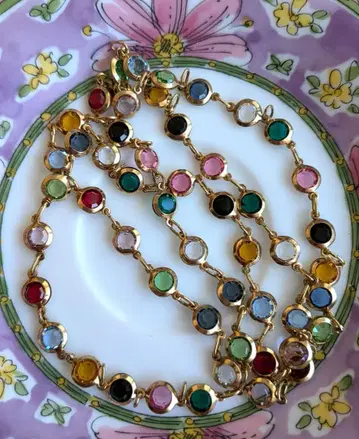 멀티 컬러 비쥬 롱 목걸이 오픈백 빈티지