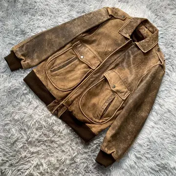 극강의 에이징 A-2 램스킨 가죽 자켓 보아 안감 S 브라운 천연 가죽