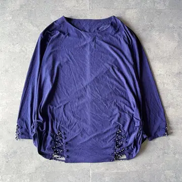 퍼플 변형 디자인 상의 레이스업풍 비즈 장식 Y2K 헤이세이 갸루